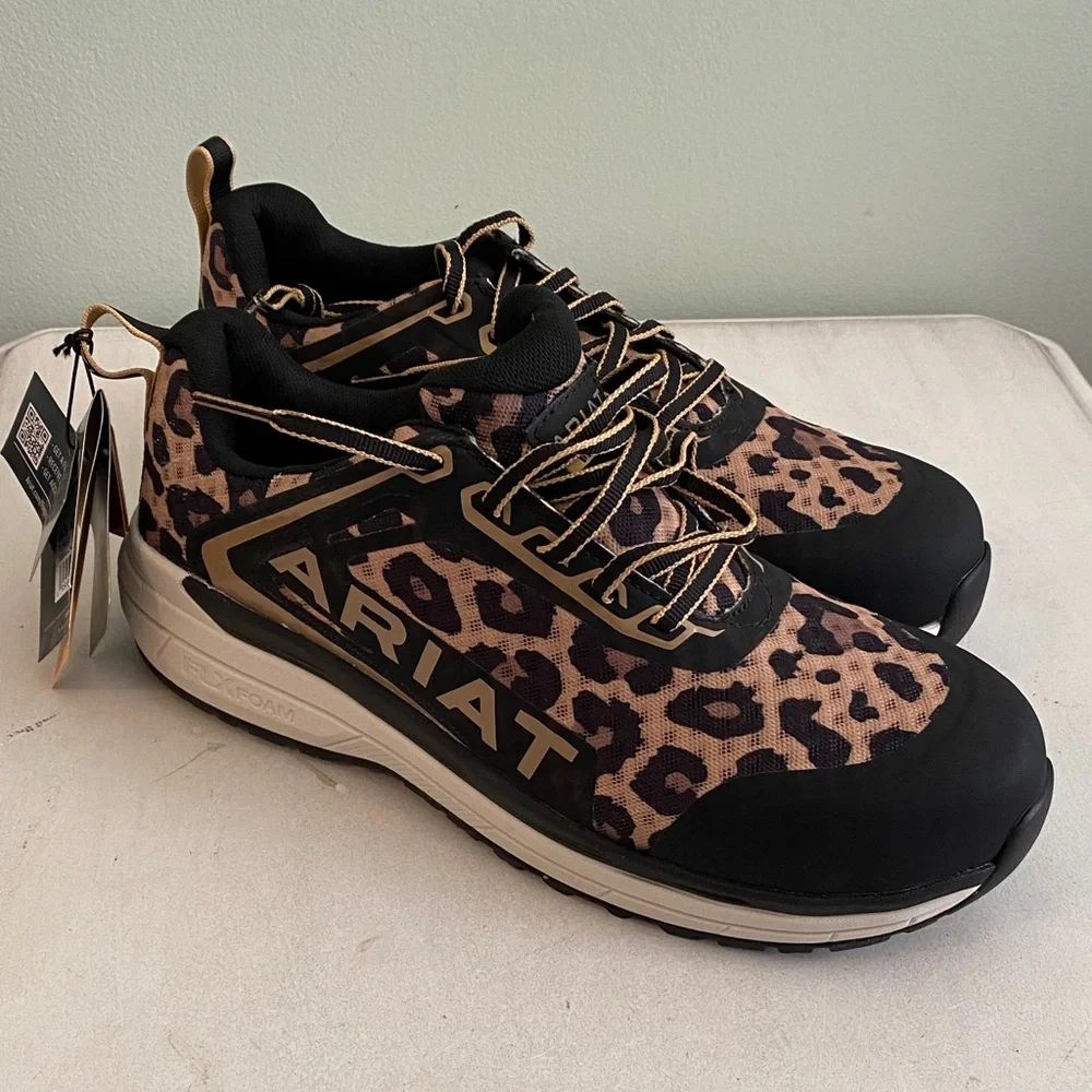 NWT Ariat Women's Outpace Composite Toe Work Leopard Sneakers